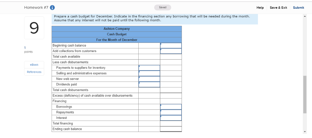 have been asked to prepare a December cash budget for Ashton Company,