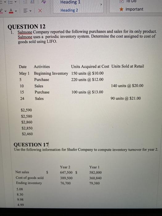  = = Po Heading 1 Heading 2 Avu * Important QUESTION