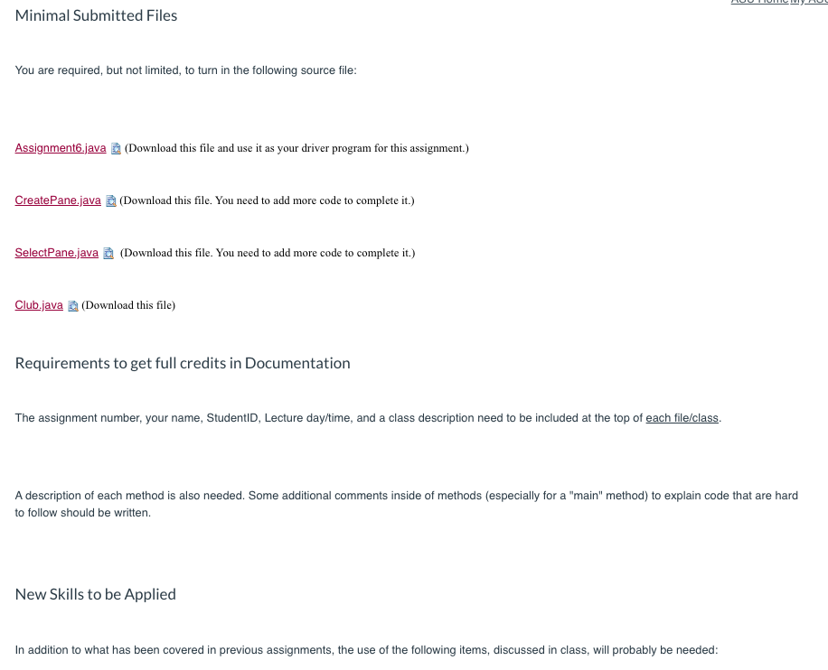  Provided Java Files Assignment6.java import javafx.application.Application; import javafx.stage.Stage; import javafx.scene.Scene; import