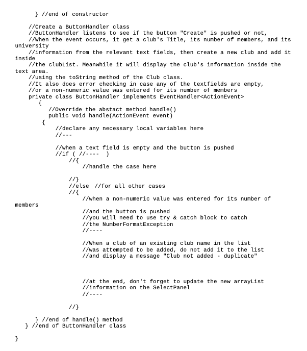 = sePane; //initialize each instance variable (textfields, labels, textarea, button, etc.) //and