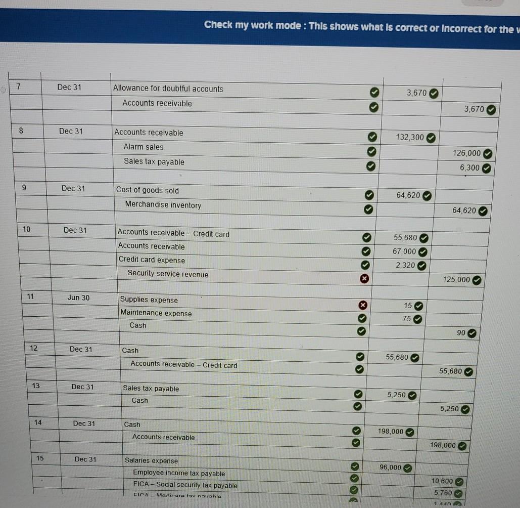 receivable. 8. Sold 210 alarm systems for $600 each plus sales tax