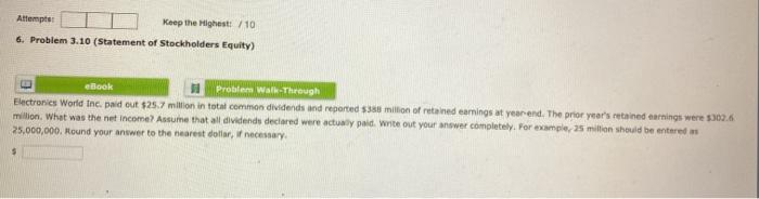  Attempt Keep the Highest /10 6. Problem 3.10 (Statement of Stockholders