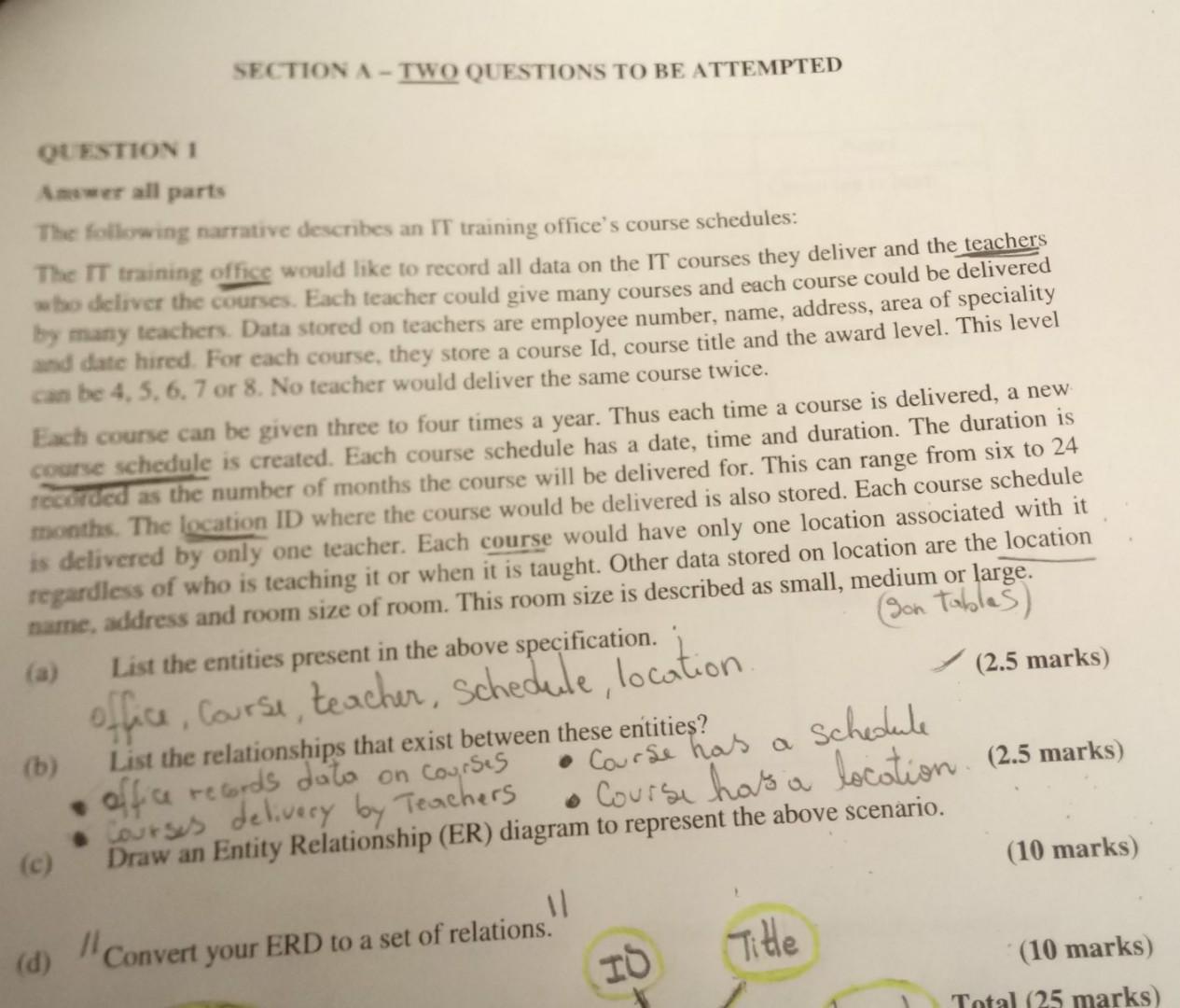 Could you answer the question "d"? Convert your ERD to a