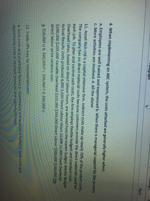  ulaglaph 2 Styles 4. When implementing an ABC system, the costs