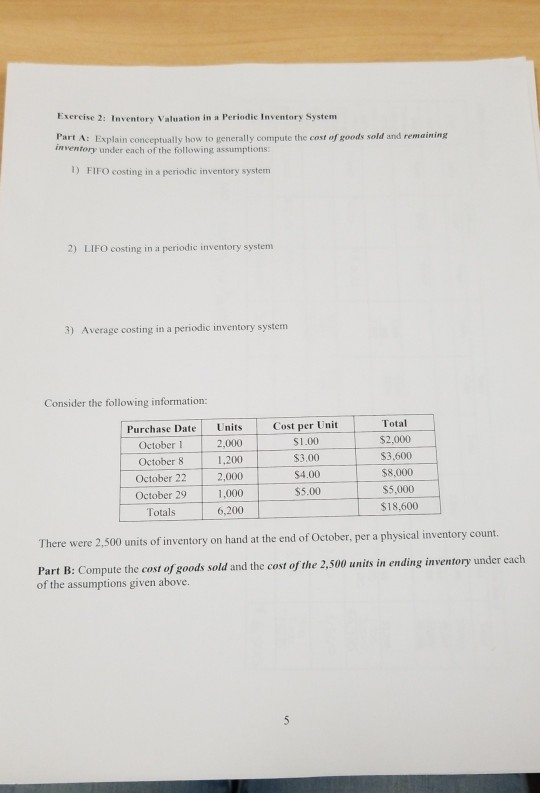 Exercise 2: Inventory Valuation in a Periodic Inventory System Part A: