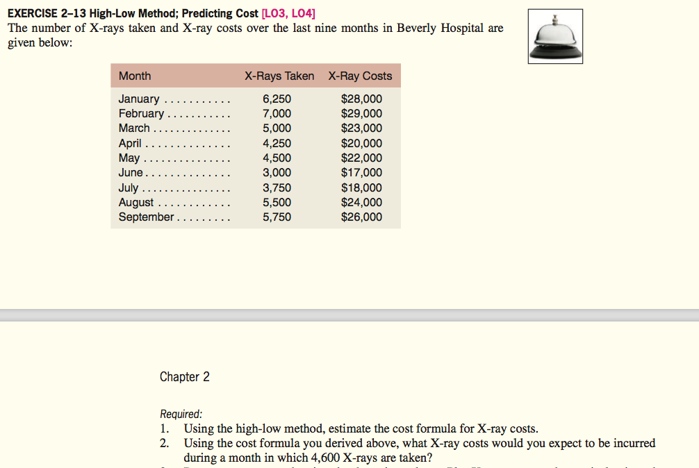  EXERCISE 2-13 High-Low Method; Predicting Cost LO3, L04] The number of