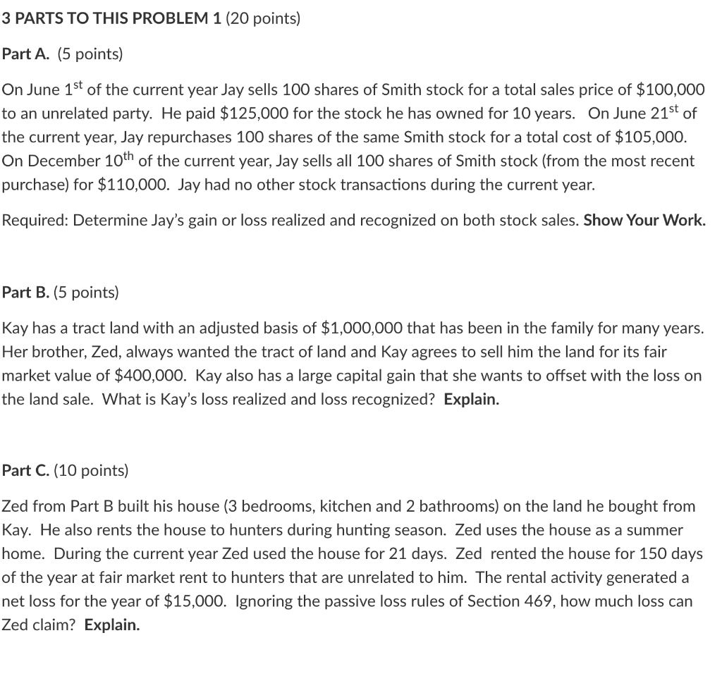 3 PARTS TO THIS PROBLEM 1 (20 points) Part A. (5