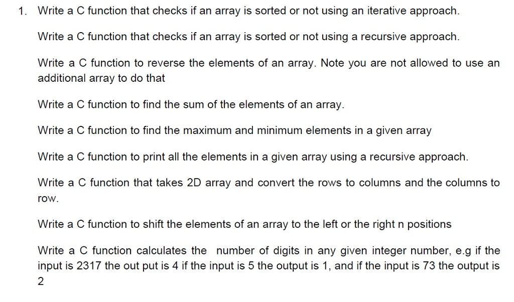 I need help writing these functions in C programming. Write a C