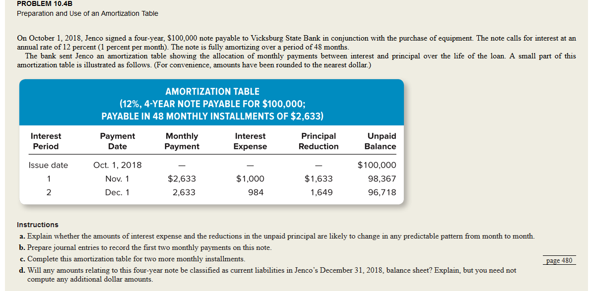  PROBLEM 10.4B Preparation and Use of an Amortization Table On October
