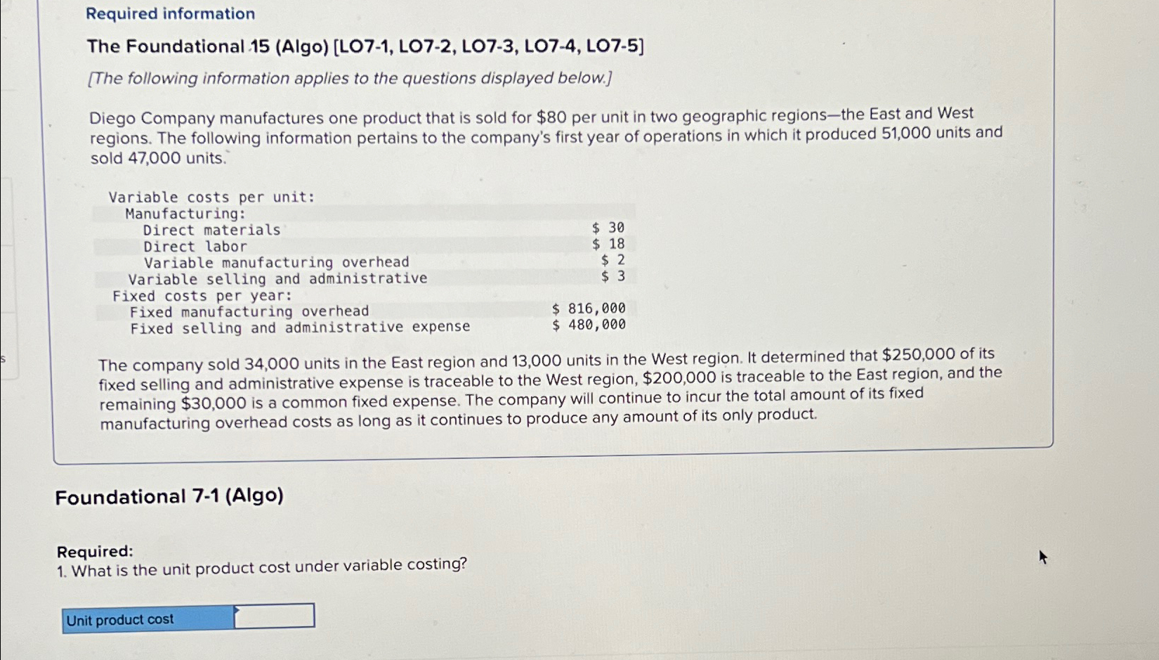  Required information The Foundational 15(Algo)[LO7-1, LO7-2, LO7-3, LO7-4, LO7-5] [The following