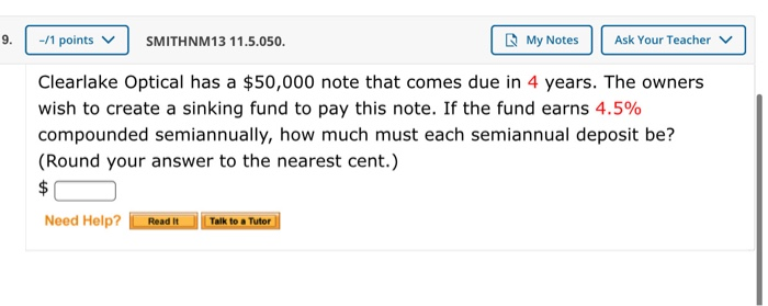  - 1 points | SMITHNM13 11.5.050. My Notes Ask Your Teacher