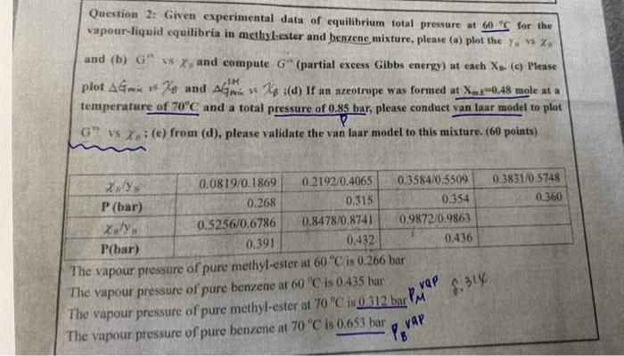 please step by step and calculate it Question 2: Given experimental data