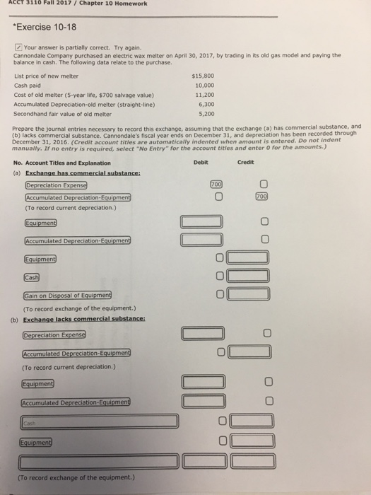  ACCT 3116 Fall 2017/Chapter 10 Homework Exercise 10-18 Your answer is