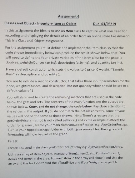  Need help with this in Eclipse Java Assignment 6 Classes and