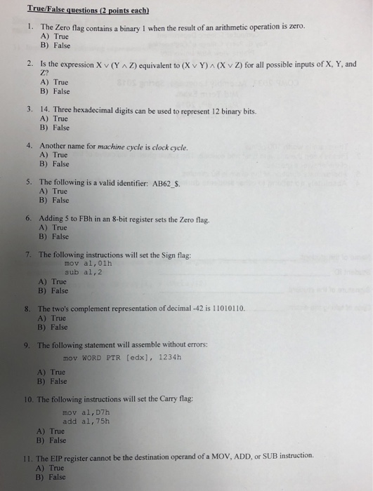  The Zero flag contains a binary I when the result of