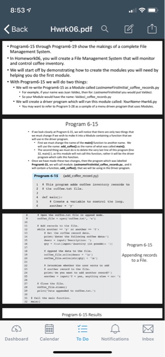  8:53 Back Hwrk06.pdf a Program6-15 through Program6-19 show the makings of