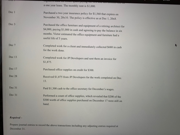 company, the following transactions were completed during December 20x8. Dec 1 Dec