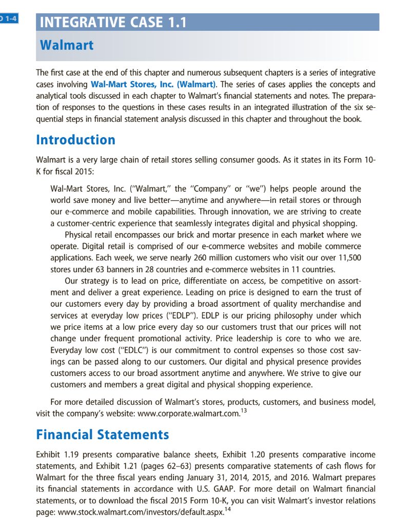 1-4 INTEGRATIVE CASE 1.1 Walmart The first case at the end