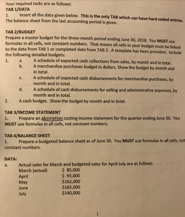 Accounting Prepare Master Budget with given information. Your required tasks are as