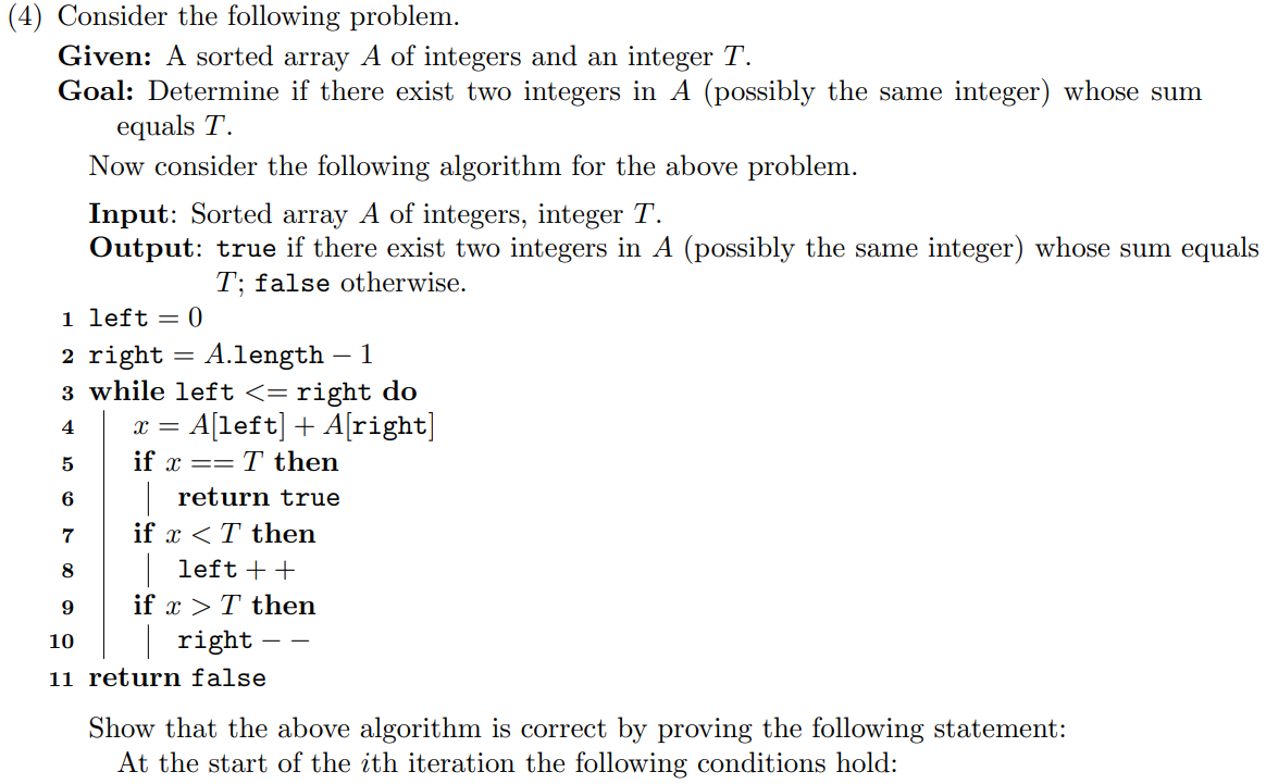  (4) Consider the following problem. Given: A sorted array A of