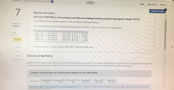  Chapter 5 - Part 2 Homework (graded) Seved Save & Exit