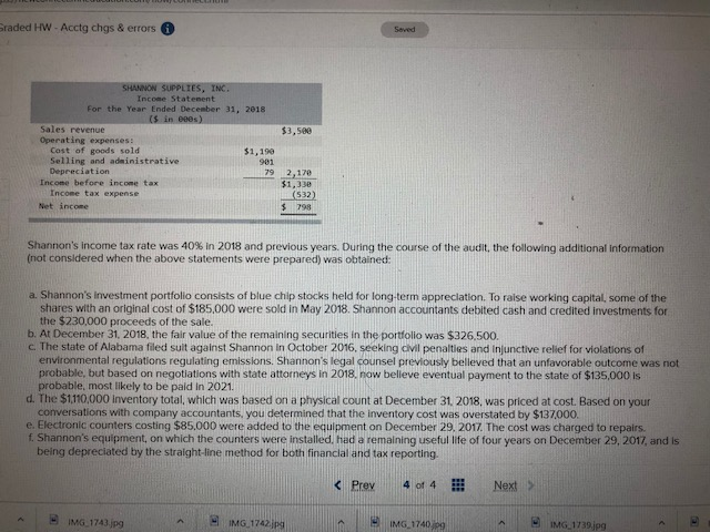 for Shannon Supplies, Inc., and are reviewing the company's preliminary financial statements.