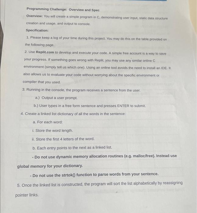  Programming Challenge: Overview and Spec Overview: You will create a simple