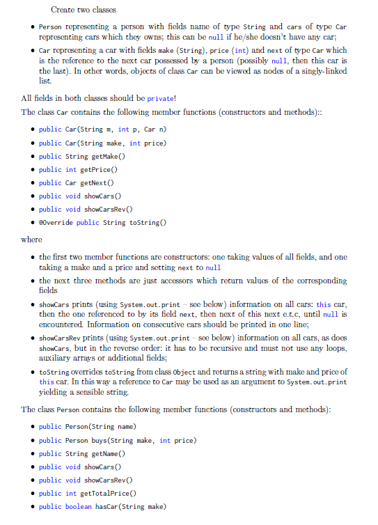 Using java. Create two classes Person representing a person with fields name