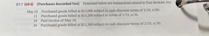 how do i do this 37.7 (LO 2) (Purchases Recorded Net) Presented