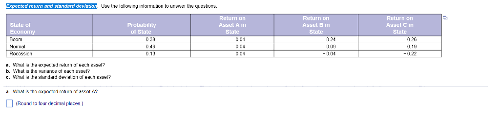 How do I calculate the expected return and standard deviation of the