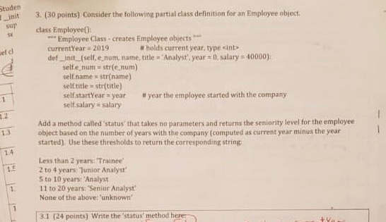 using python: Studen init sur ed 3. (30 points) Consider the following