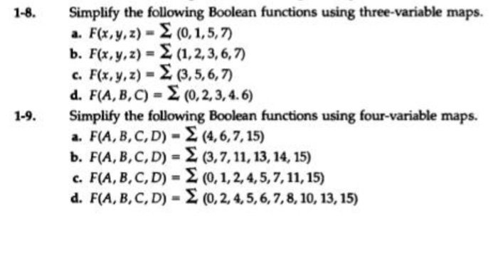  Computer architecture 1-8. Simplify the following Boolean functions using three-variable maps