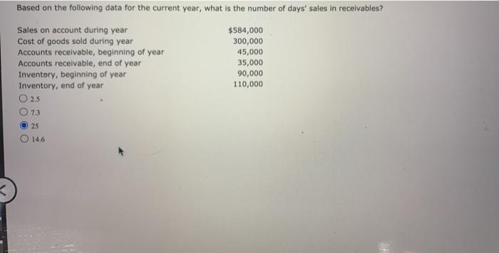  Based on the following data for the current year, what is