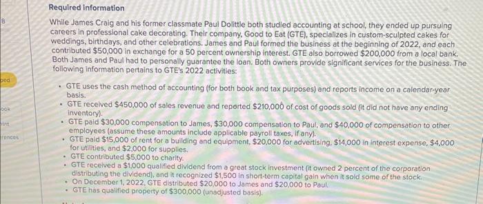 please show completed GTE form 1120-S Required information While James Craig