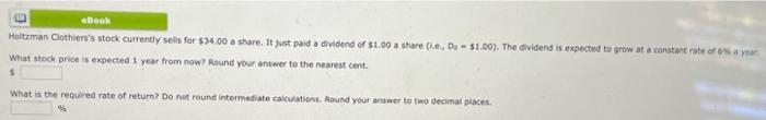 please solve !! What stock price is expected 1 vear from now?