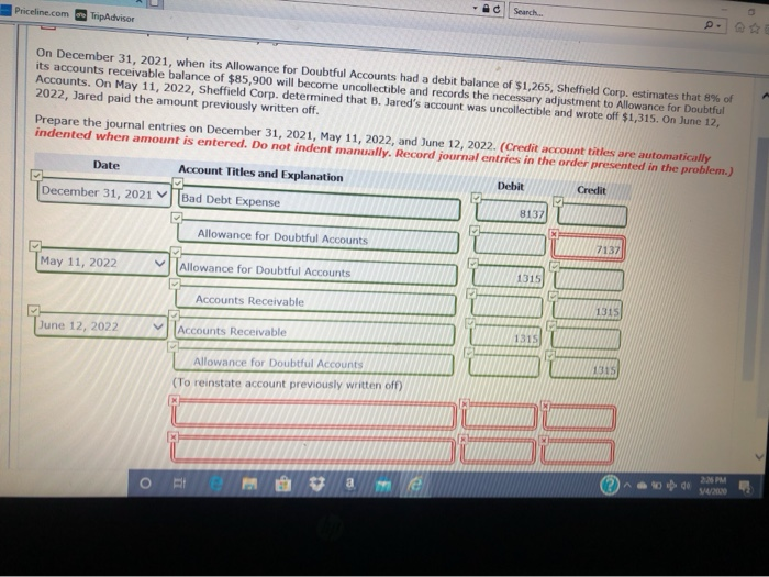  Priceline.com TripAdvisor On December 31, 2021, when its Allowance for Doubtful