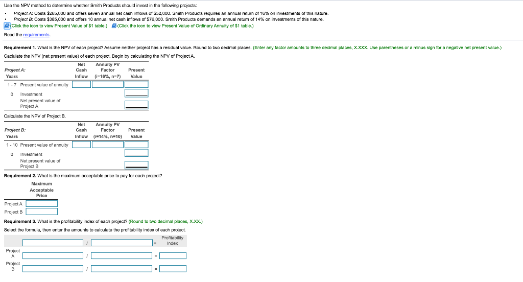  Use the NPV method to determine whether Smith Products should invest
