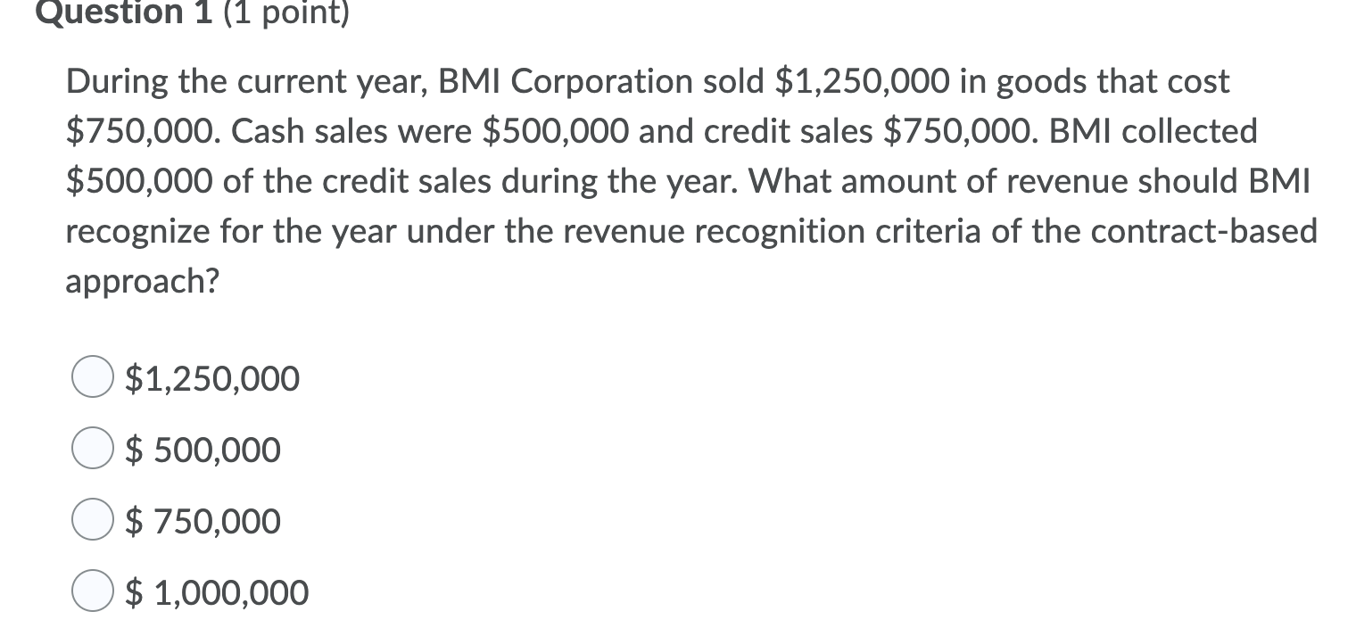 Question 1 (1 point) During the current year, BMI Corporation sold
