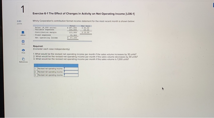  1 Exercise 6-1 The Effect of Changes in Activity on Net