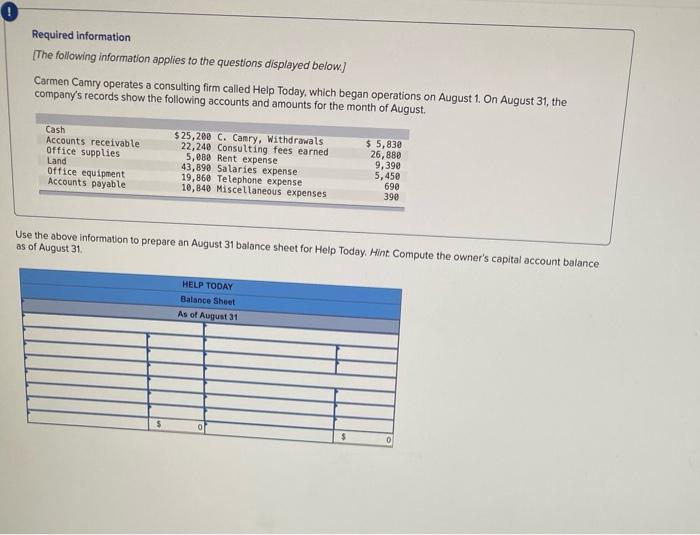 please answer the question Required information [The following information applies to the