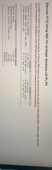  Exercise 17-12 Using ABC for strategic decisions LO P1, P3 Consider