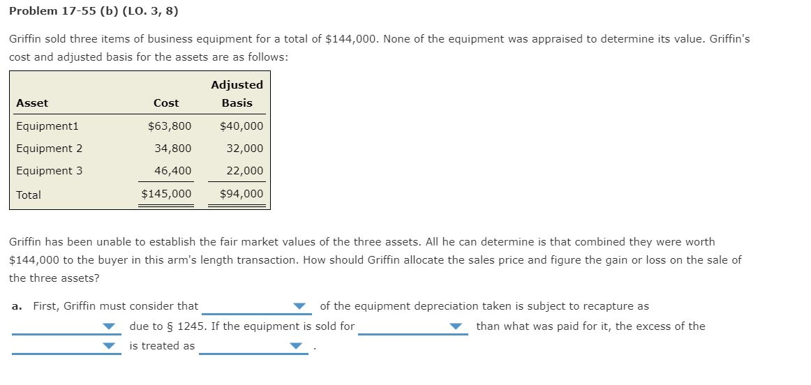  Problem 17-55 (b) (LO. 3, 8) Griffin sold three items of