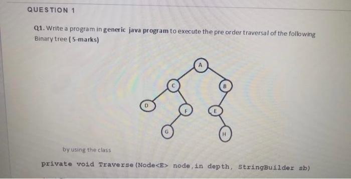  QUESTION 1 Q1. Write a program in generic java program to