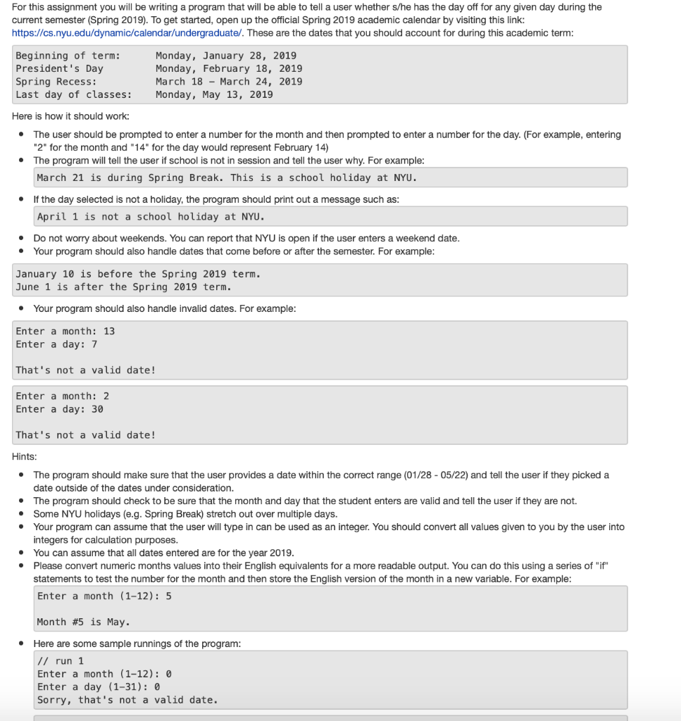  For this assignment you will be writing a program that will