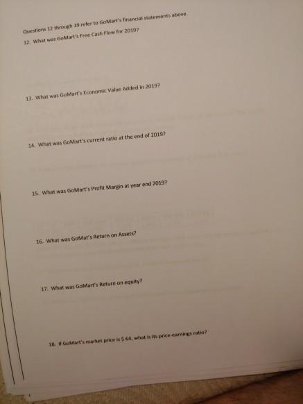 statements abow 12. What was Mart's Free Cash Flow for 2019? 13.