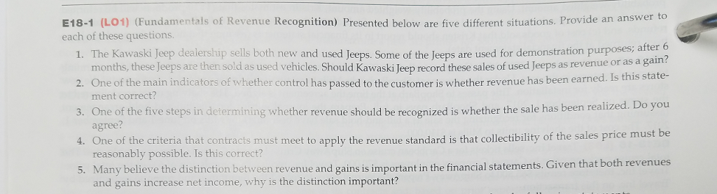 Presented below are five different situations. Provide an answer to each