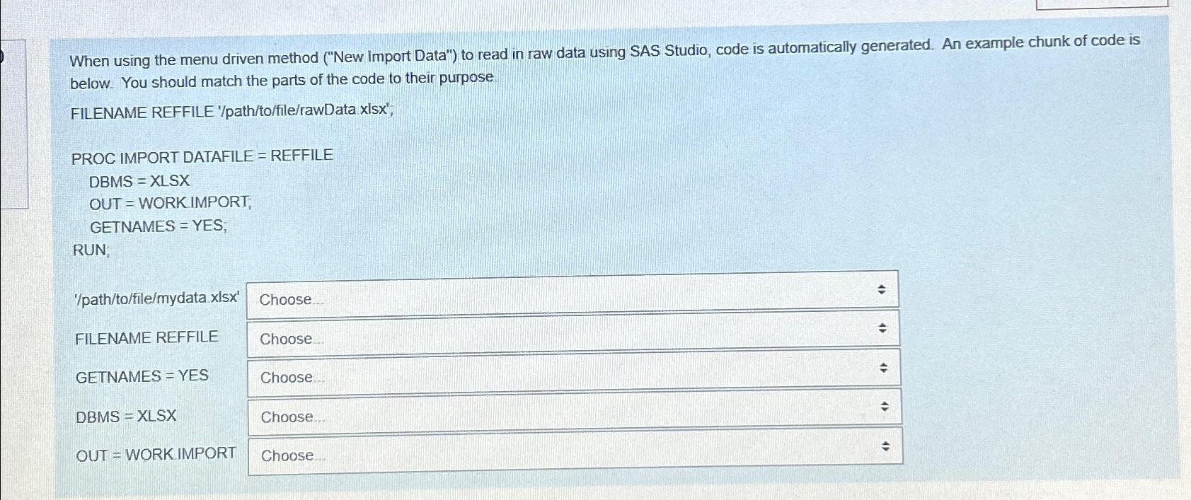  When using the menu driven method ("New Import Data") to read