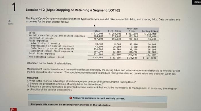  need help with this, thank you. Exercise 11-2 (Algo) Dropping or