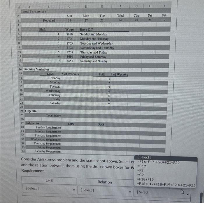 above. Select correct LHS, RHS, and the relation between them using the