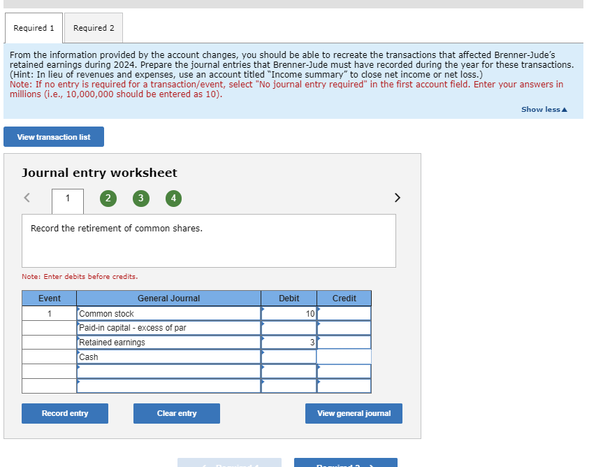 able to recreate the transactions that affected Brenner-Jude's retained earnings during 2024.